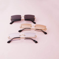Rectangular Rimless Sunglasses Gradient Tint UV400