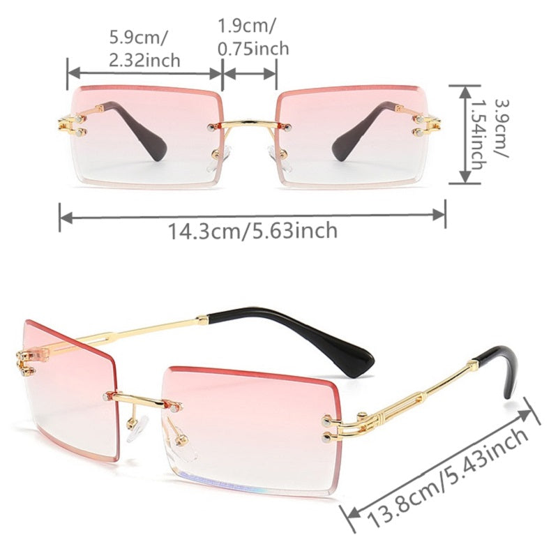 Rectangular Rimless Sunglasses Gradient Tint UV400