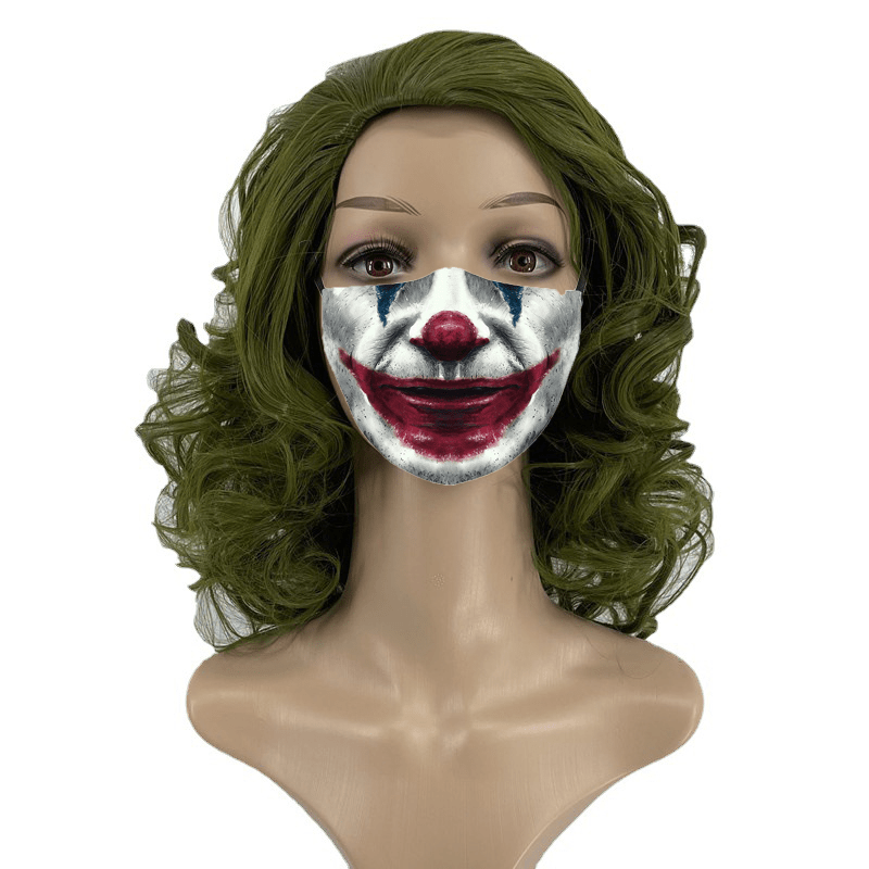 2pcs Green Curly Clown Wig & Mask Set Halloween Costume Props