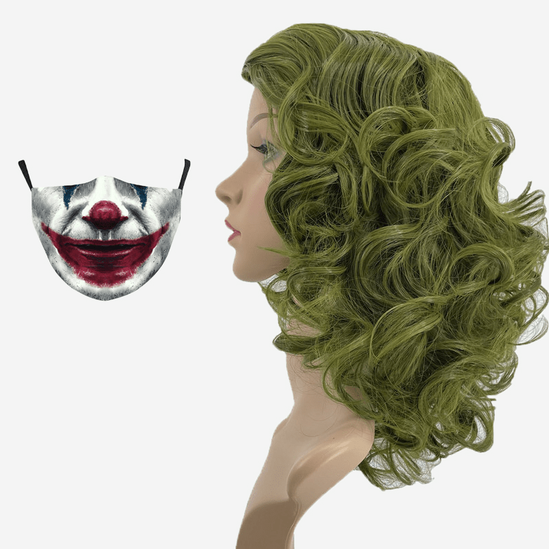 2pcs Green Curly Clown Wig & Mask Set Halloween Costume Props