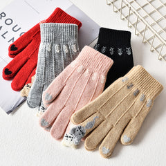 Unisex Knitted Finger Gloves Cat Jacquard Short Warm Winter Gloves