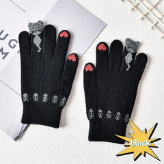 Unisex Knitted Finger Gloves Cat Jacquard Short Warm Winter Gloves
