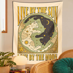 Psychedelic Sun Moon Cat Tarot Tapestry Retro Cat Wall Hanging