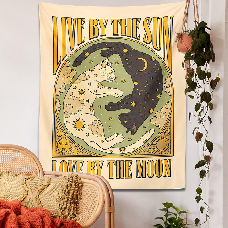Psychedelic Sun Moon Cat Tarot Tapestry Retro Cat Wall Hanging