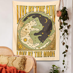 Psychedelic Sun Moon Cat Tarot Tapestry Retro Cat Wall Hanging