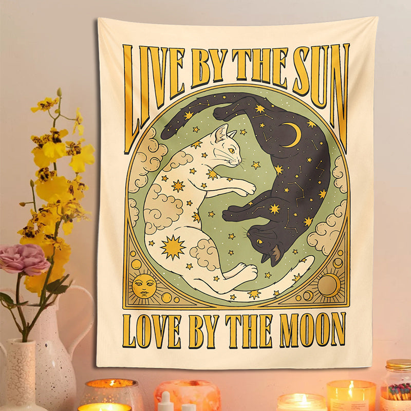 Psychedelic Sun Moon Cat Tarot Tapestry Retro Cat Wall Hanging