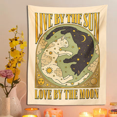 Psychedelic Sun Moon Cat Tarot Tapestry Retro Cat Wall Hanging