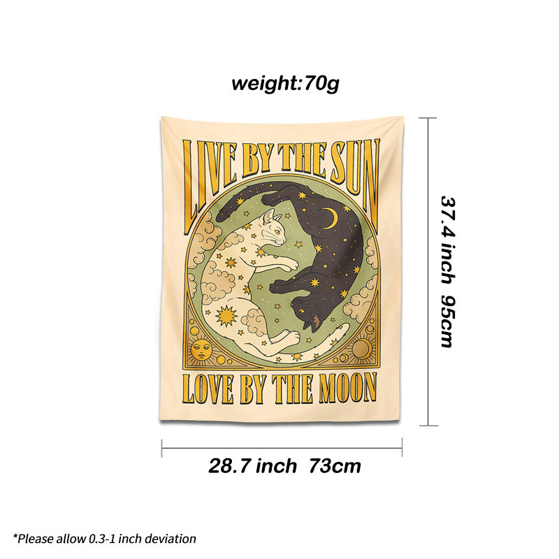 Psychedelic Sun Moon Cat Tarot Tapestry Retro Cat Wall Hanging