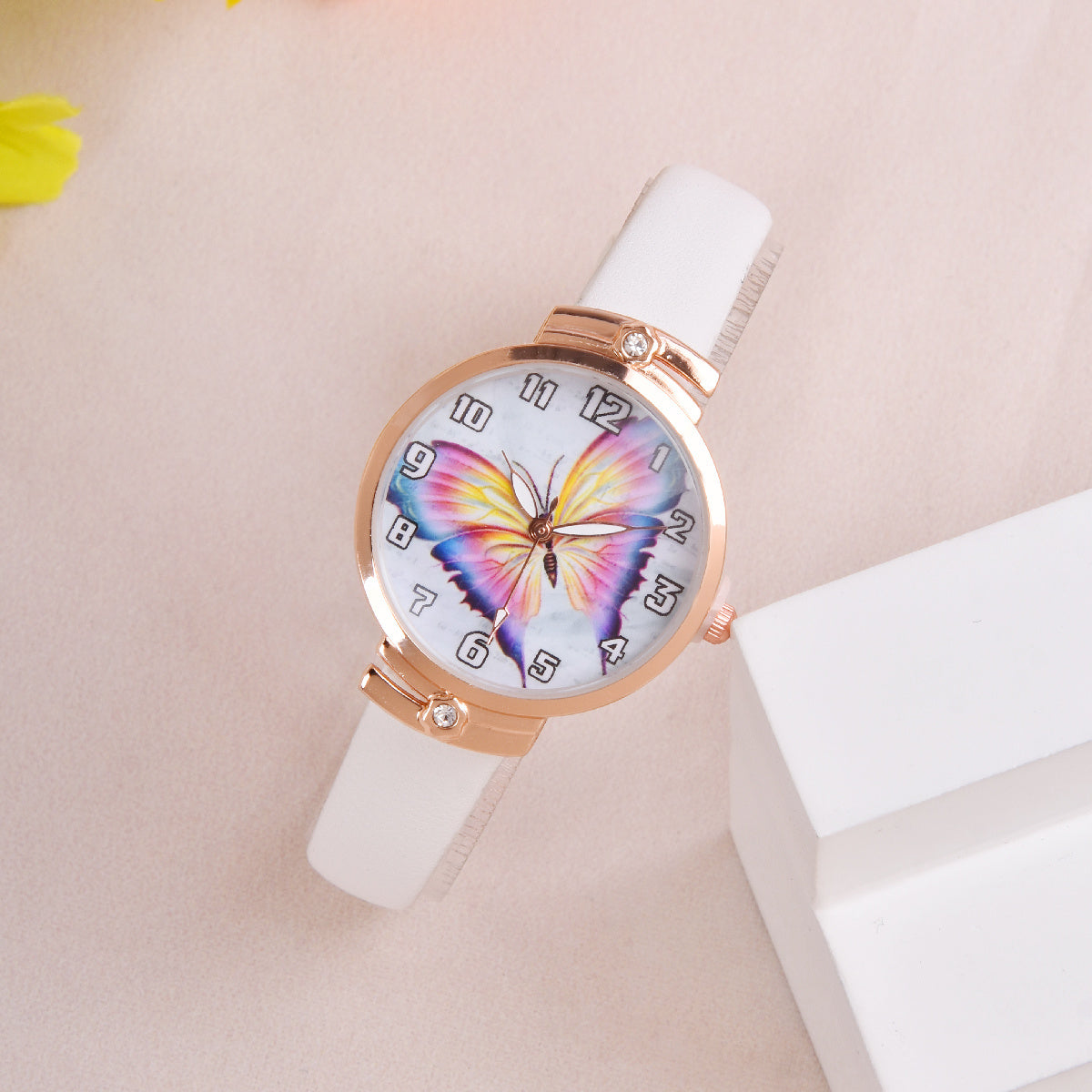 2pcs Butterfly Watch Set Small Fresh PU Belt Bracelet