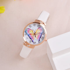 2pcs Butterfly Watch Set Small Fresh PU Belt Bracelet