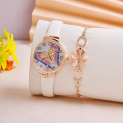 2pcs Butterfly Watch Set Small Fresh PU Belt Bracelet