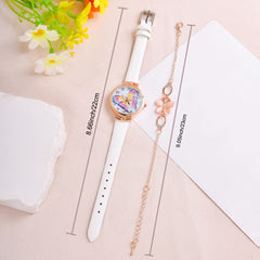 2pcs Butterfly Watch Set Small Fresh PU Belt Bracelet