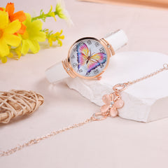 2pcs Butterfly Watch Set Small Fresh PU Belt Bracelet