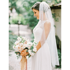 Long White Bridal Head Veil with Comb