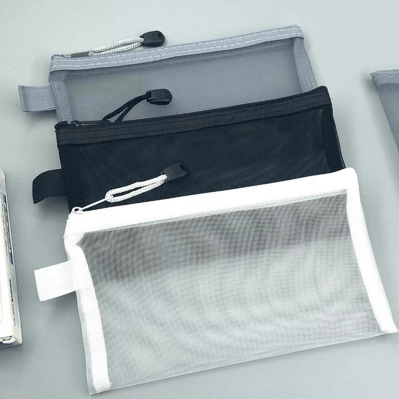 Transparent Mesh Pen Bag Storage Bag for Students Exams Portable Pen Bag