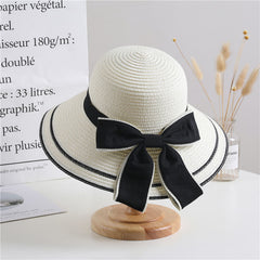 Bowknot Decor Sun Hat Wide Brim Straw Bucket Hat Summer Beach Hats
