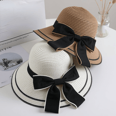 Bowknot Decor Sun Hat Wide Brim Straw Bucket Hat Summer Beach Hats