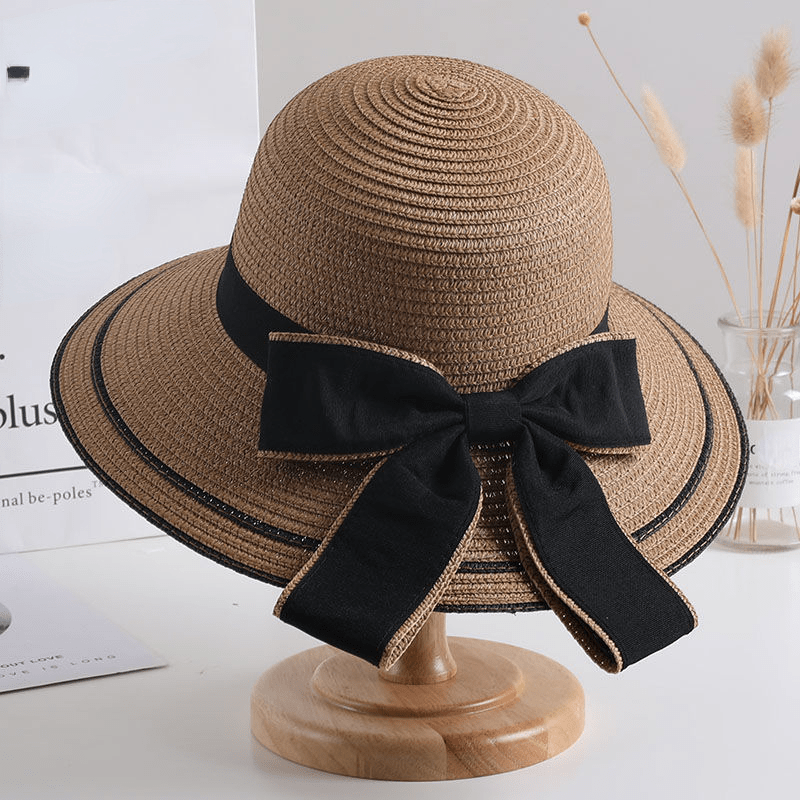 Bowknot Decor Sun Hat Wide Brim Straw Bucket Hat Summer Beach Hats