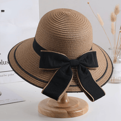 Bowknot Decor Sun Hat Wide Brim Straw Bucket Hat Summer Beach Hats