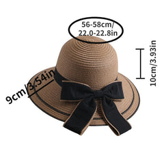 Bowknot Decor Sun Hat Wide Brim Straw Bucket Hat Summer Beach Hats