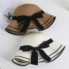 Bowknot Decor Sun Hat Wide Brim Straw Bucket Hat Summer Beach Hats