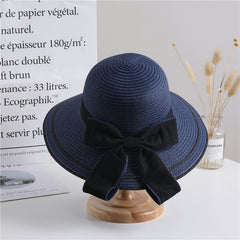 Bowknot Decor Sun Hat Wide Brim Straw Bucket Hat Summer Beach Hats