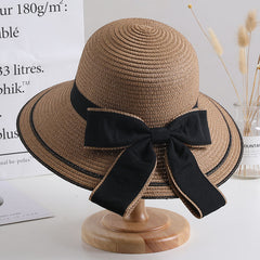 Bowknot Decor Sun Hat Wide Brim Straw Bucket Hat Summer Beach Hats