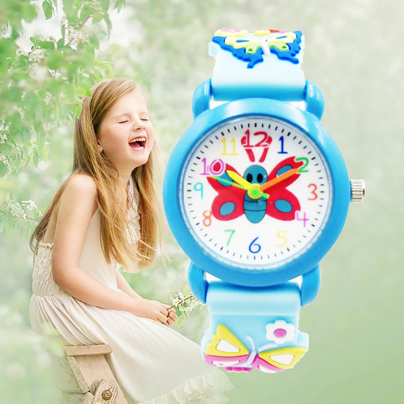 Kids 3D Cartoon Quartz Watch Jelly Silicone Band Pretty Wristwatches