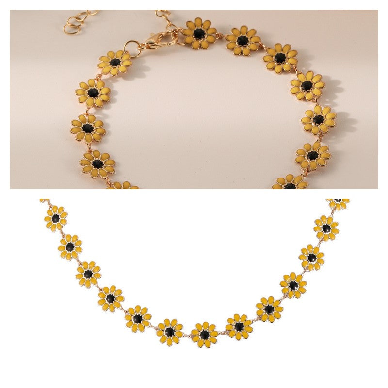Bohemian Daisy Necklace and Bracelet Set