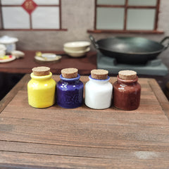 4pcs Mini Ceramic Sealed Jars Pastoral Style Kitchen Seasoning Dollhouse Food