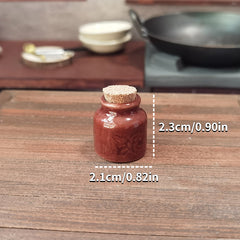4pcs Mini Ceramic Sealed Jars Pastoral Style Kitchen Seasoning Dollhouse Food