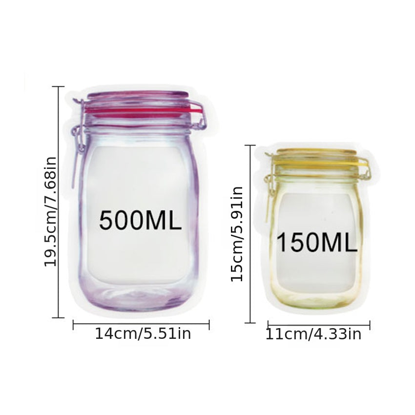 2pcs Leakproof Mason Jar Zipper Bags for Food Storage and Fresh Keeping