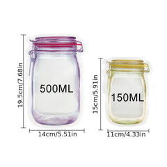2pcs Leakproof Mason Jar Zipper Bags for Food Storage and Fresh Keeping