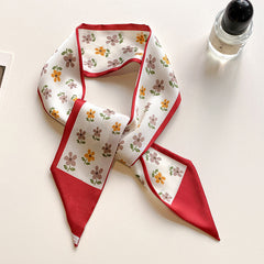 Silk Feeling Skinny Scarf Twill Satin Neckerchief Casual Hair Ribbon Scarf