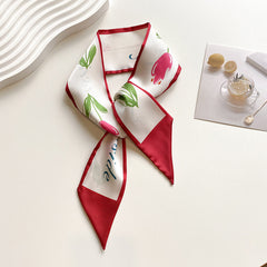 Silk Feeling Skinny Scarf Twill Satin Neckerchief Casual Hair Ribbon Scarf