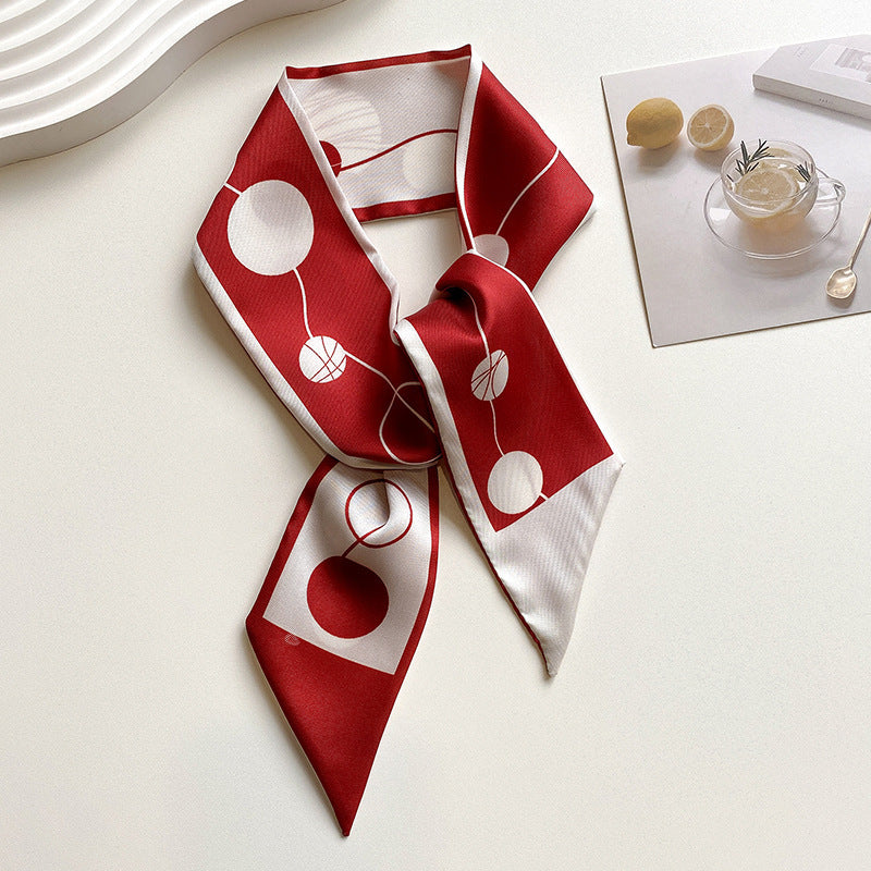 Silk Feeling Skinny Scarf Twill Satin Neckerchief Casual Hair Ribbon Scarf