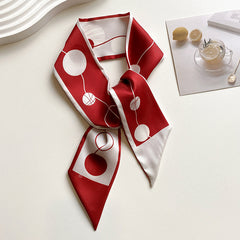 Silk Feeling Skinny Scarf Twill Satin Neckerchief Casual Hair Ribbon Scarf