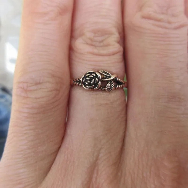 Vintage Rose Ring Delicate Carving Craft Boho Style Jewelry