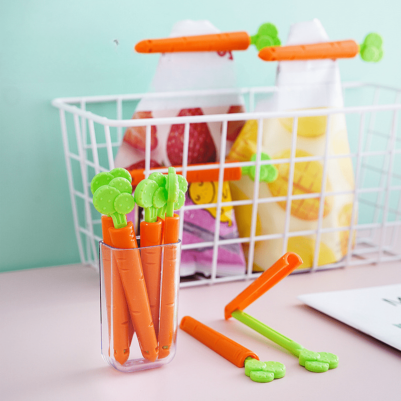 3pcs Carrot Chip Clips with Magnet Holder Box