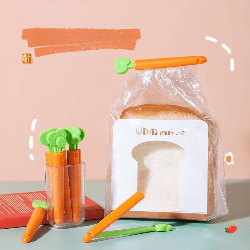 3pcs Carrot Chip Clips with Magnet Holder Box