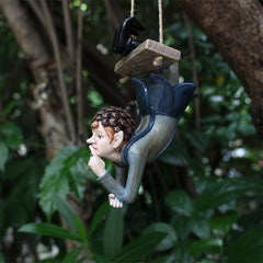 Garden Elf Pendant Resin Statue for Outdoor Decor