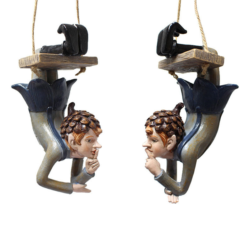 Garden Elf Pendant Resin Statue for Outdoor Decor