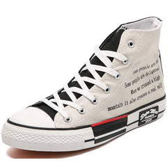 Women's High Top Canvas Sneakers Letter Print Skate Shoes Casual Walking Shoes