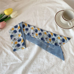 Floral Hairband Head Neckerchief Twill Satin Ribbon Scarf