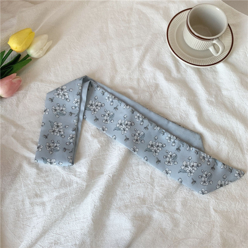Floral Hairband Head Neckerchief Twill Satin Ribbon Scarf