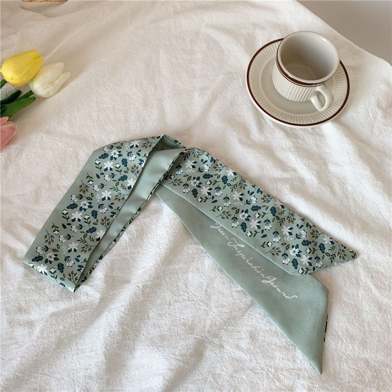 Floral Hairband Head Neckerchief Twill Satin Ribbon Scarf
