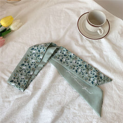 Floral Hairband Head Neckerchief Twill Satin Ribbon Scarf