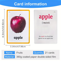 21Pcs Fruit Kids Flash Cards Educational Learning Baby Toys Pre Kindergarten