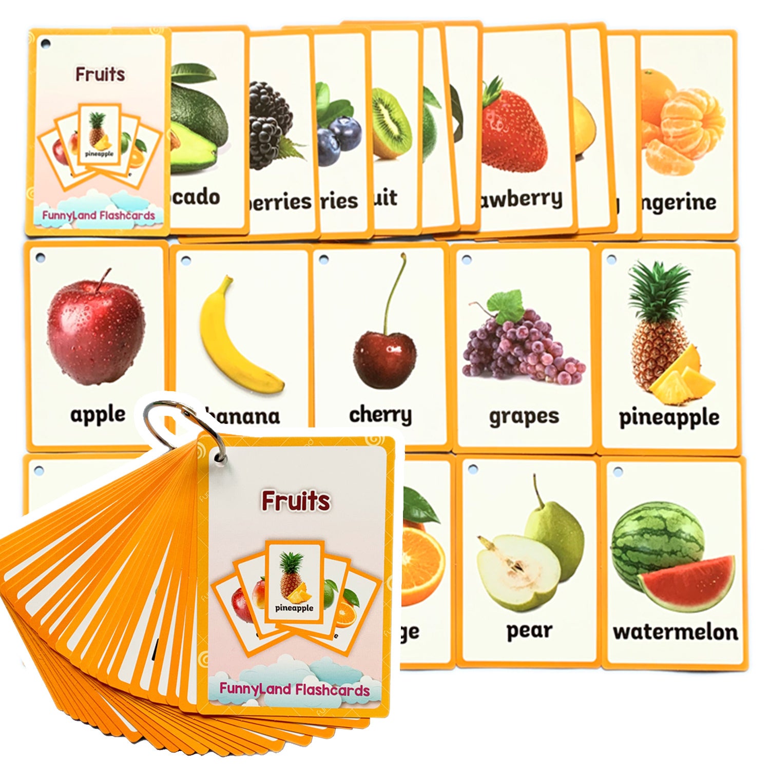 21Pcs Fruit Kids Flash Cards Educational Learning Baby Toys Pre Kindergarten