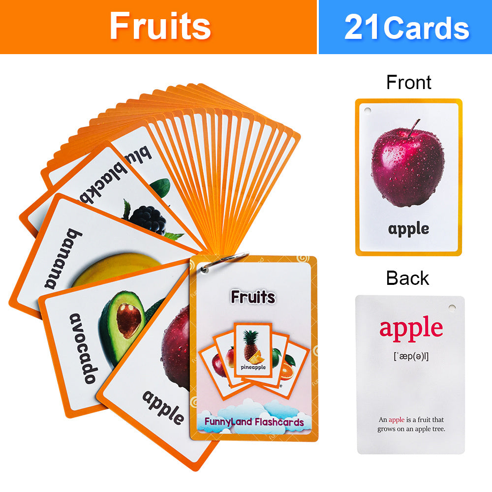 21Pcs Fruit Kids Flash Cards Educational Learning Baby Toys Pre Kindergarten